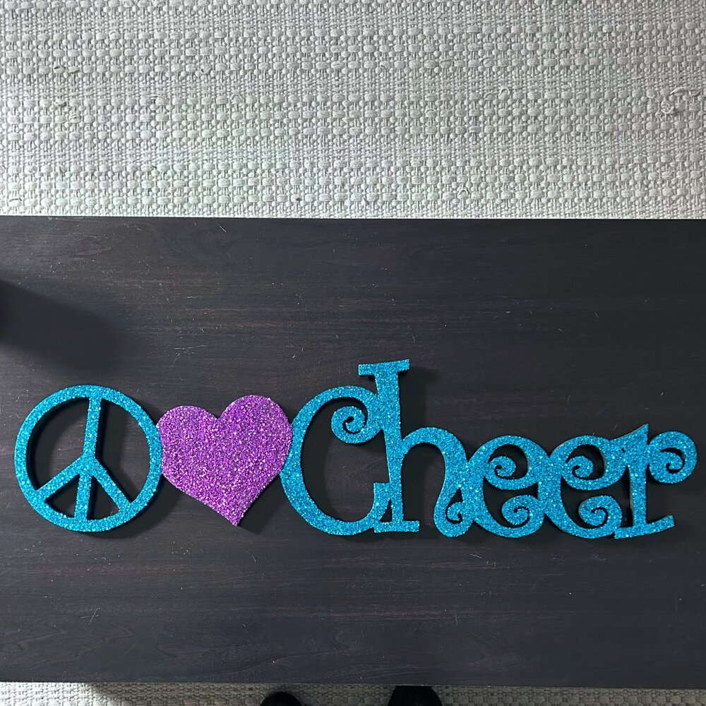 Peace Love Cheer glitter wall decor